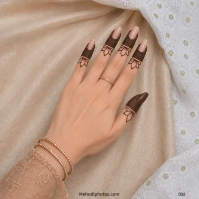 Back hand with dark filled fingertips and delicate lotus petal outlines placed below each fingertip.